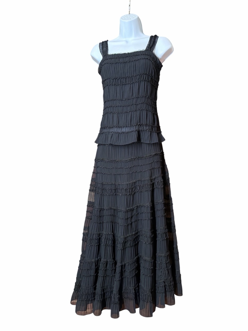 Studio M Black Smocked Tiered Maxi Dress Elegant Flowy Ruffle Sleeveless